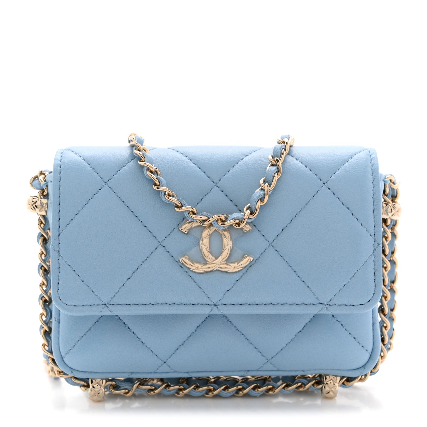 Chanel Lambskin Quilted Chain Around Coin Purse With Chain Light Blue 1 of 11
