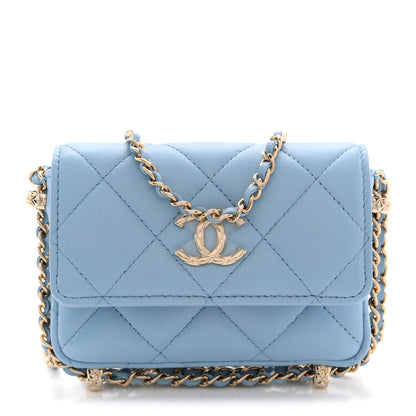 Chanel Lambskin Quilted Chain Around Coin Purse With Chain Light Blue 1 of 11
