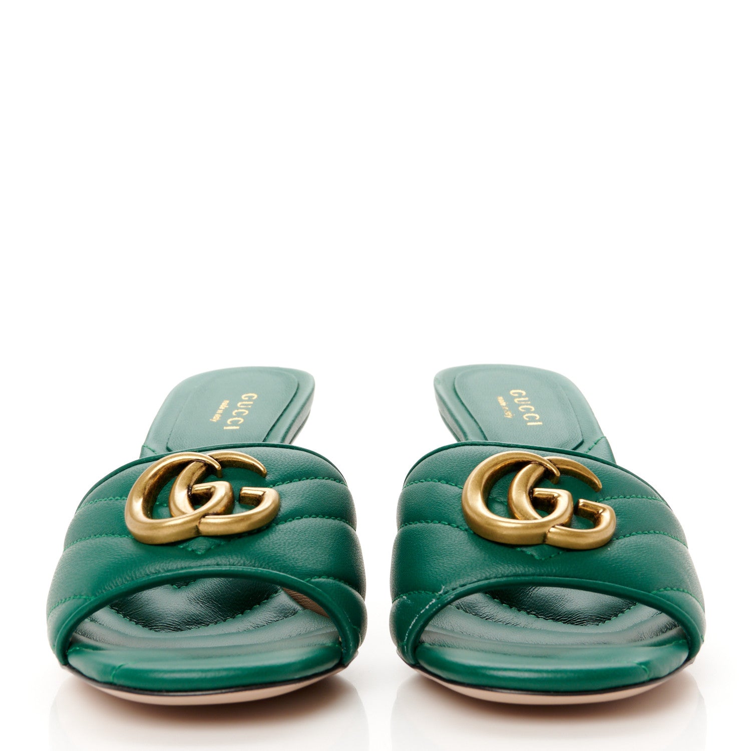 Gucci Nappa Matelasse GG Marmont 75mm Slide Sandals 35 Emerald 5 of 22