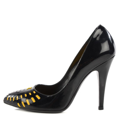 Chanel Patent Cut Out CC Pumps 38.5 Black Yellow 1 of 8