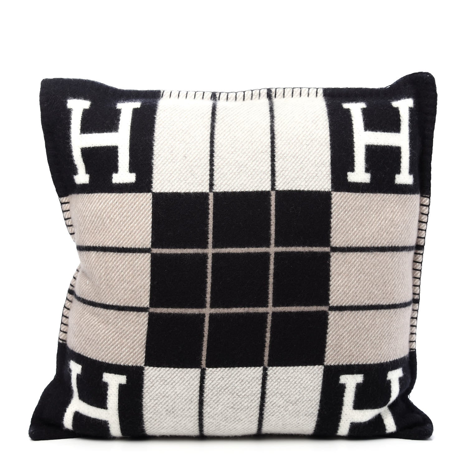 Hermes Wool Cashmere Avalon III Pillow PM Ecru Black 1 of 8