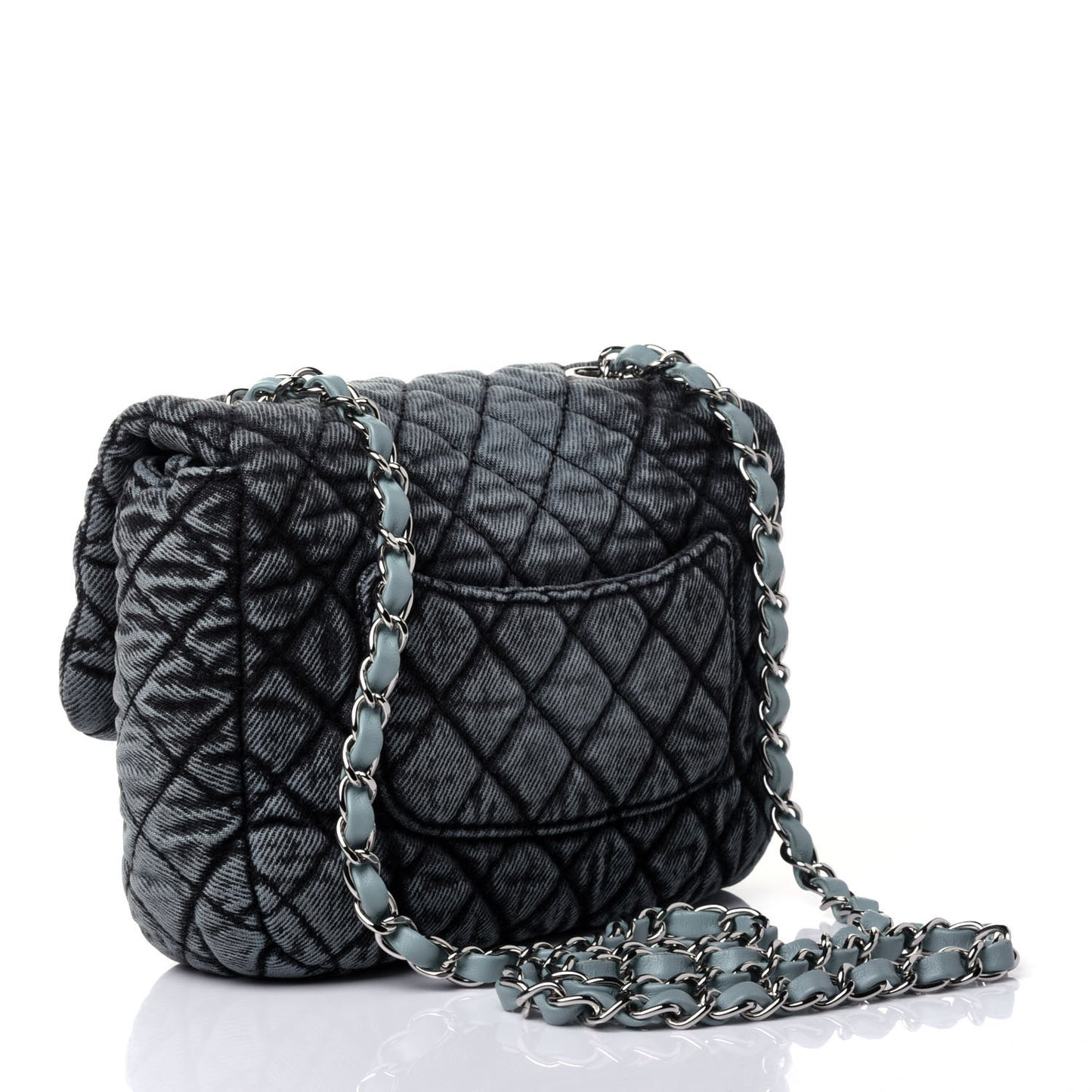 Washed Denim Quilted Small Denimpression Flap Blue Black