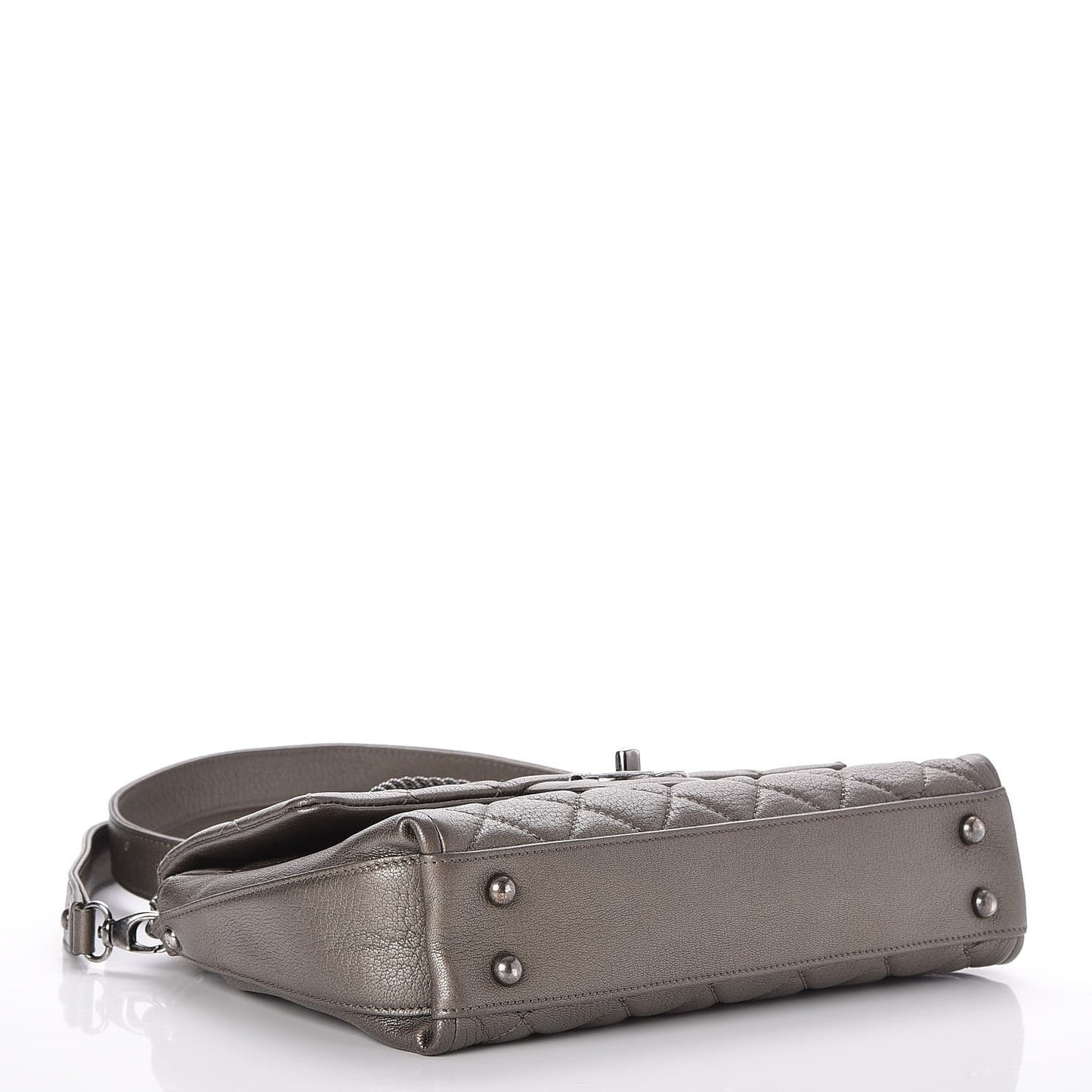 Metallic Goatskin Quilted Chain Handle Flap Pewter
