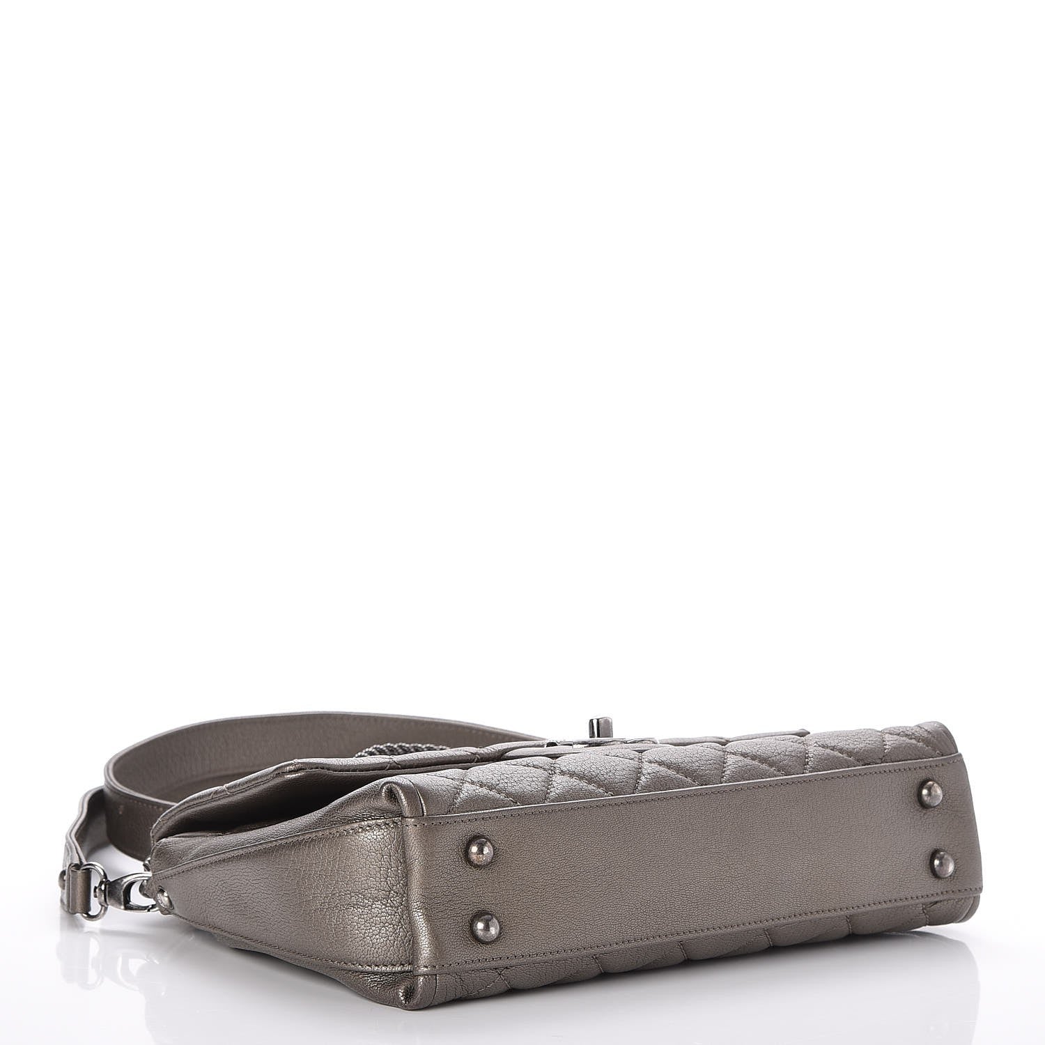 Chanel Metallic Goatskin Quilted Chain Handle Flap Pewter 4 of 7