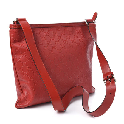 Gucci Coated Canvas Monogram Embossed Medium Flat Messenger Bag Red 2 of 9