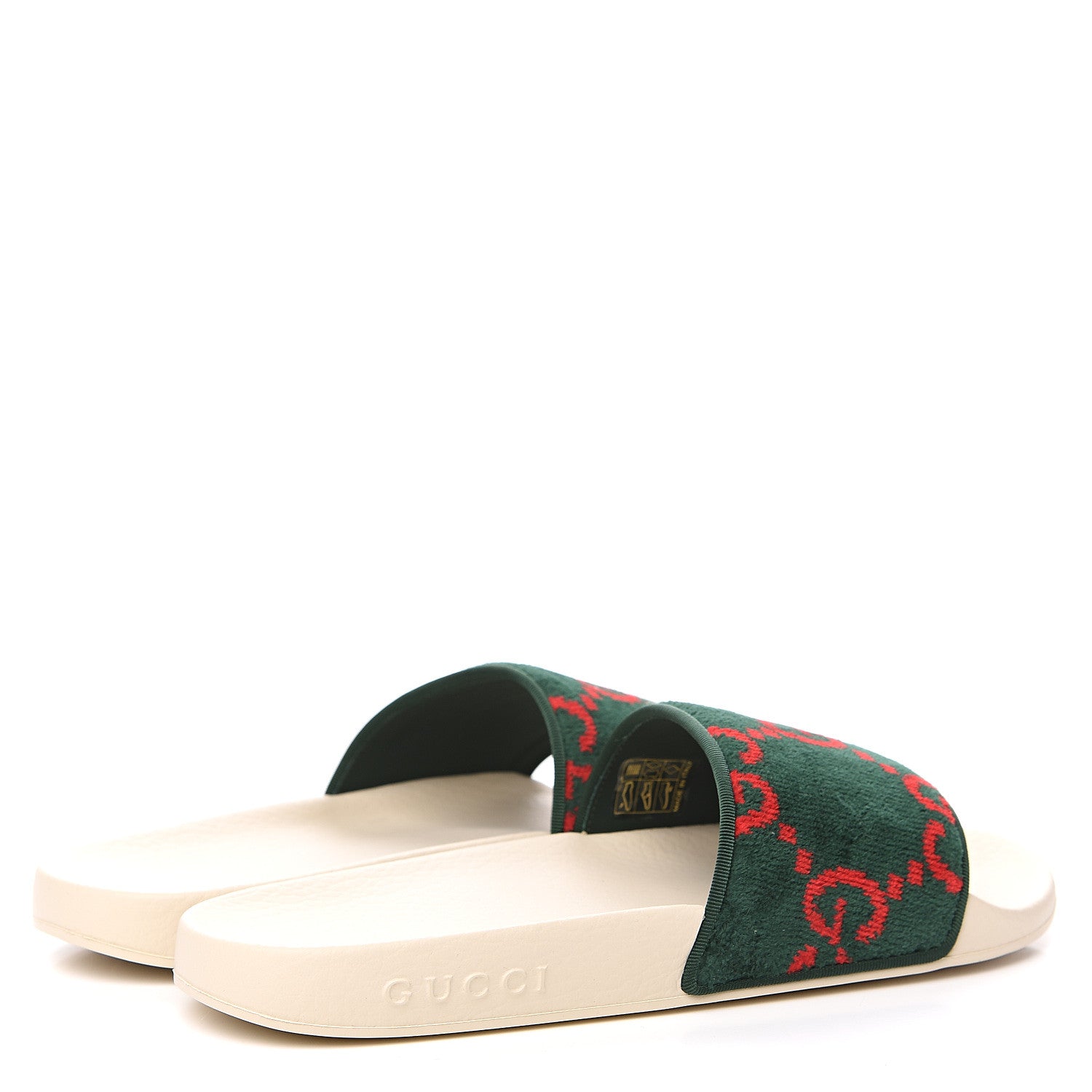 Gucci Velvet GG Monogram Slide Sandals 39 Green Red 4 of 7