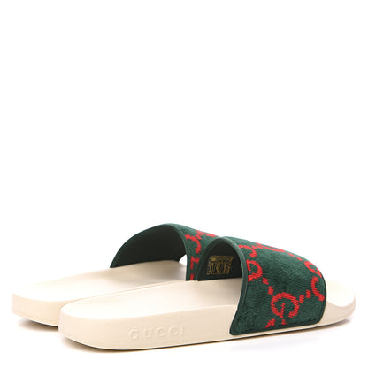 Gucci Velvet GG Monogram Slide Sandals 39 Green Red 4 of 7