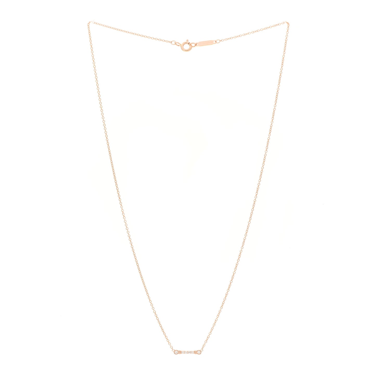 18K Rose Gold Diamond Fleur de Lis Key Bar Pendant Necklace