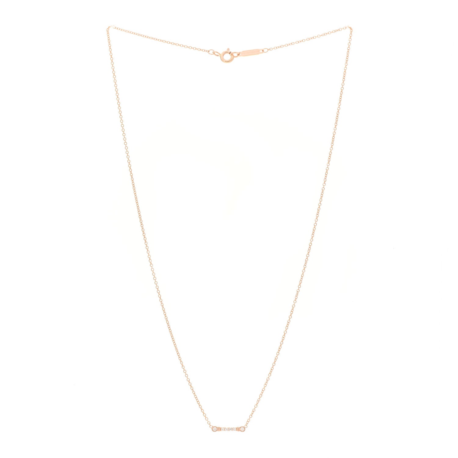 Tiffany 18K Rose Gold Diamond Fleur de Lis Key Bar Pendant Necklace 3 of 6