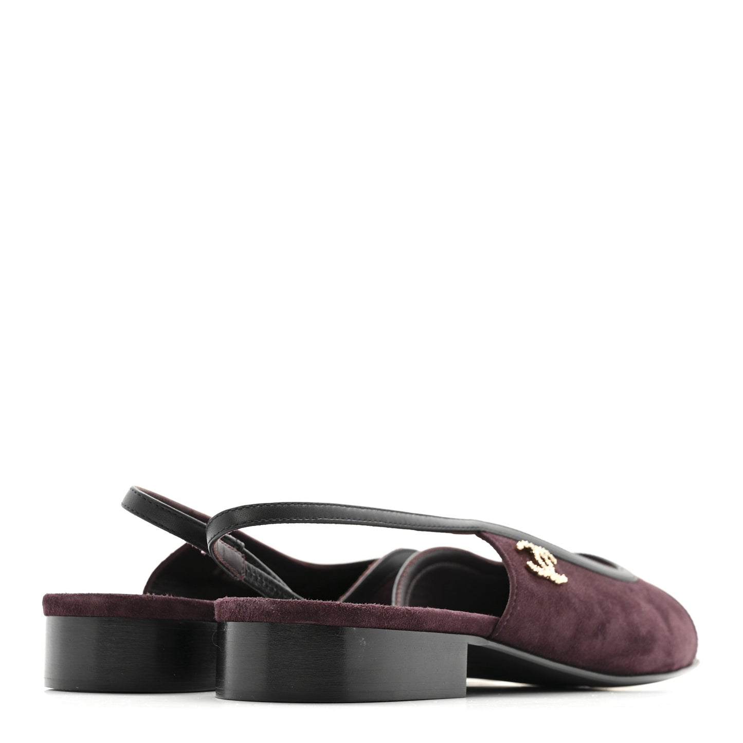 Suede Patent Crystal CC Cap Toe Slingback Flats 39.5 Burgundy Black