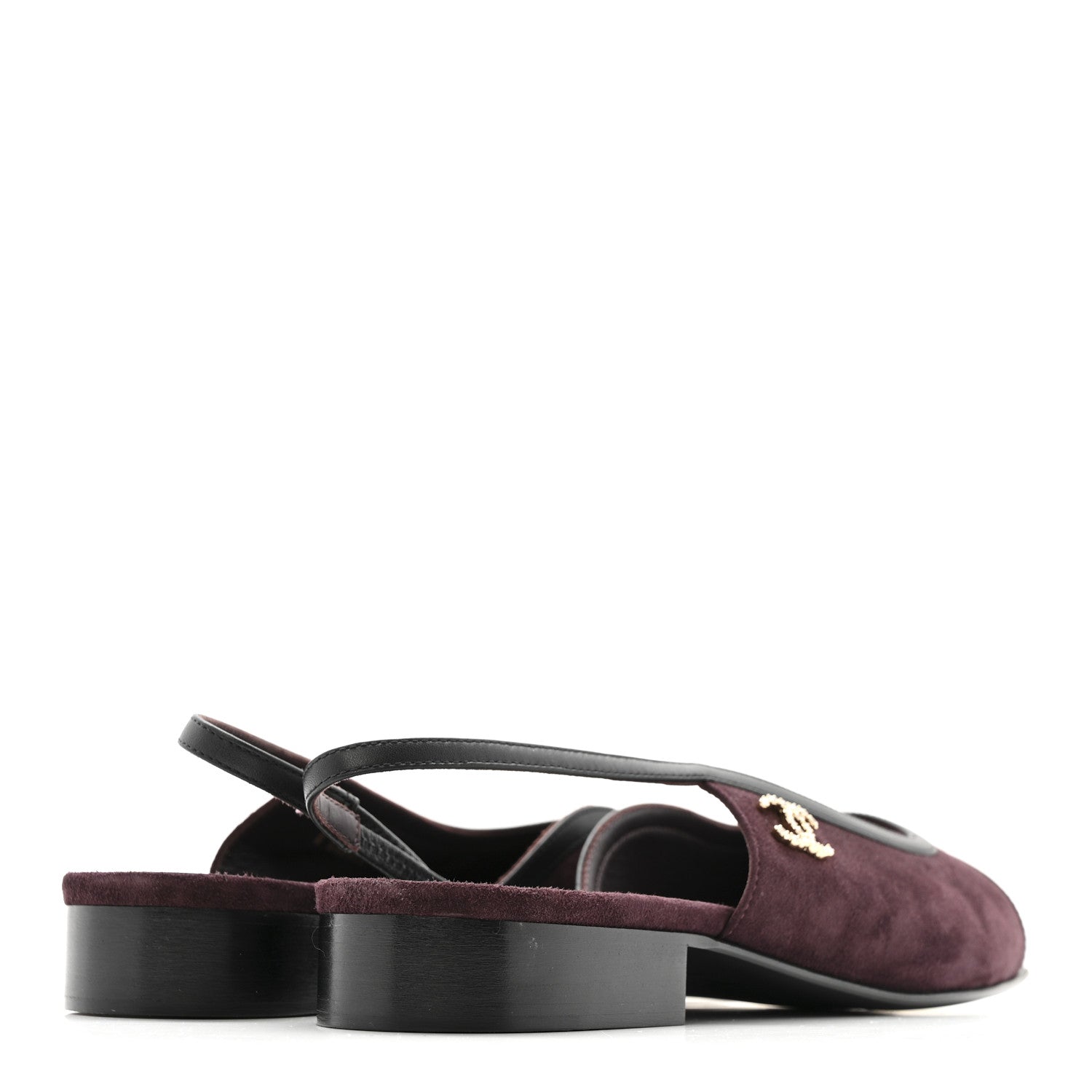 Chanel Suede Patent Crystal CC Cap Toe Slingback Flats 39.5 Burgundy Black 5 of 13