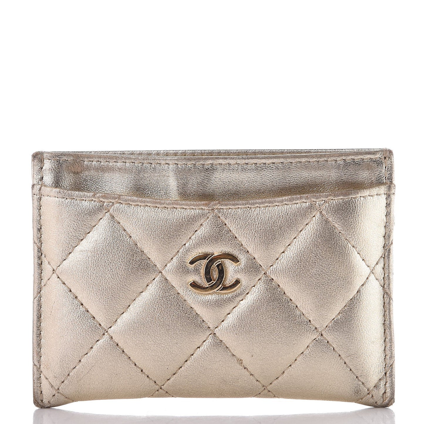Metallic Lambskin Quilted CC Card Holder Gold