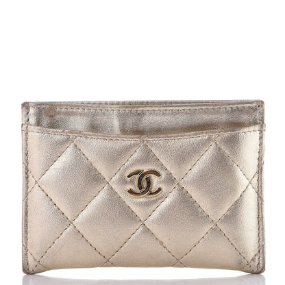 Chanel Metallic Lambskin Quilted CC Card Holder Gold 1 of 8