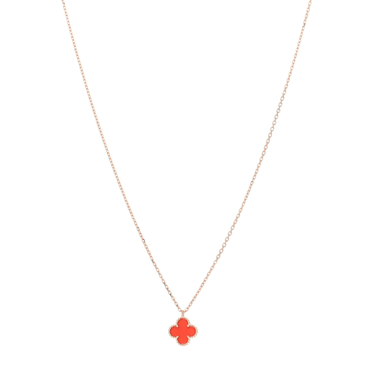 VAN CLEEF & ARPELS 18K Rose Gold Carnelian Sweet Alhambra Pendant Necklace