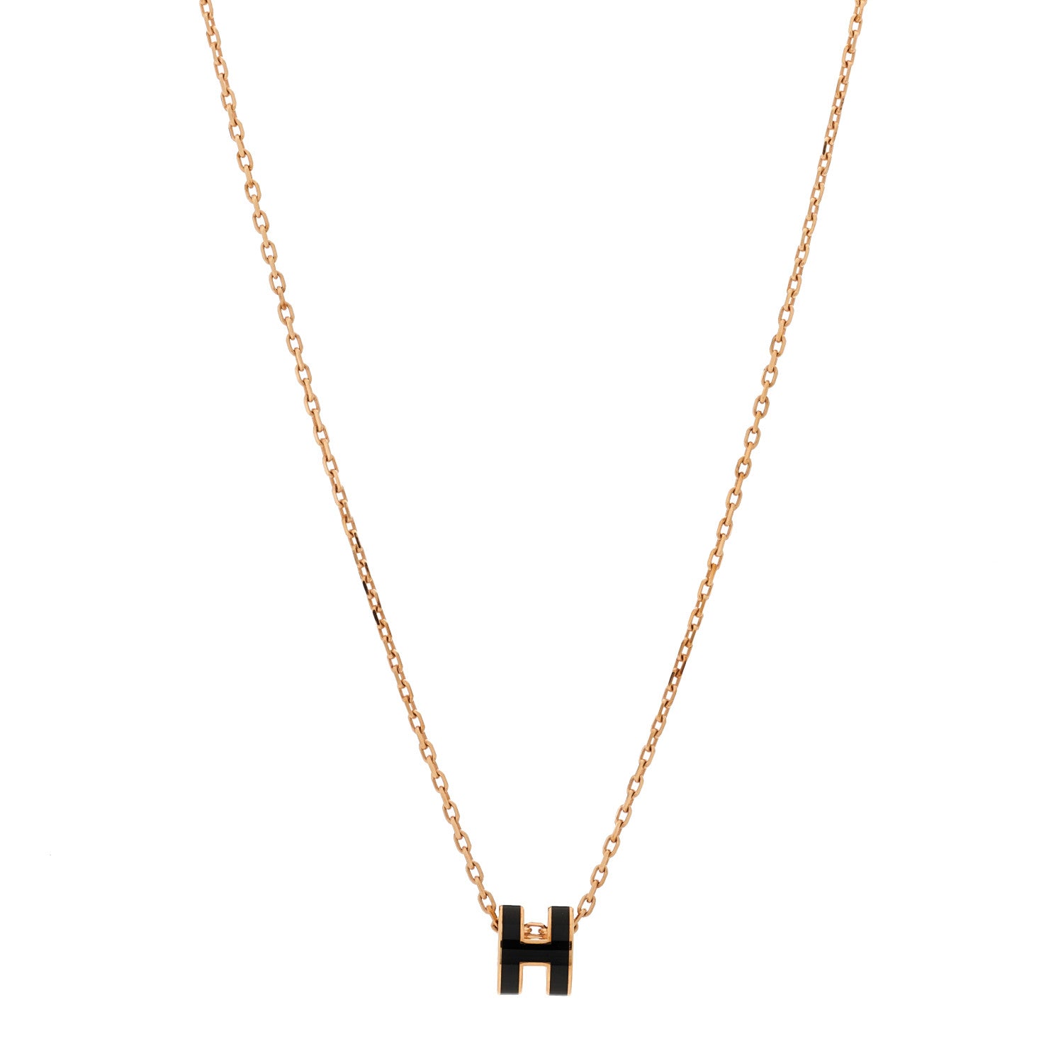 Hermes Lacquered Gold Mini Pop H Pendant Necklace Black 1 of 6