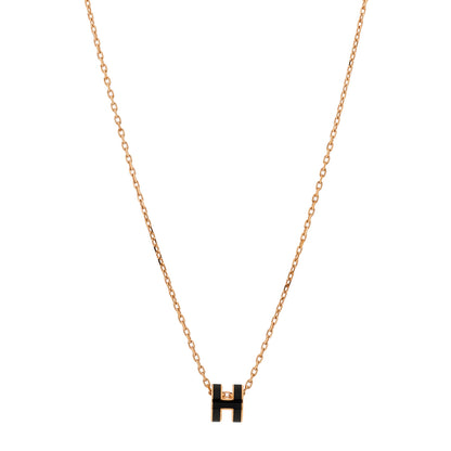 Hermes Lacquered Gold Mini Pop H Pendant Necklace Black 1 of 6