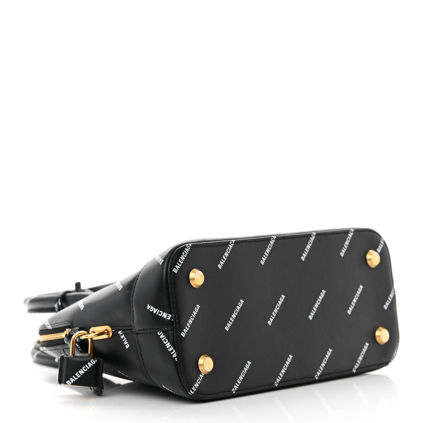 Calfskin Allover Logo S Ville Top Handle Bag Black White