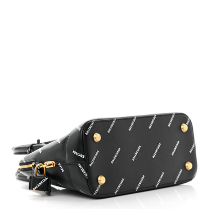 Balenciaga Calfskin Allover Logo S Ville Top Handle Bag Black White 4 of 22