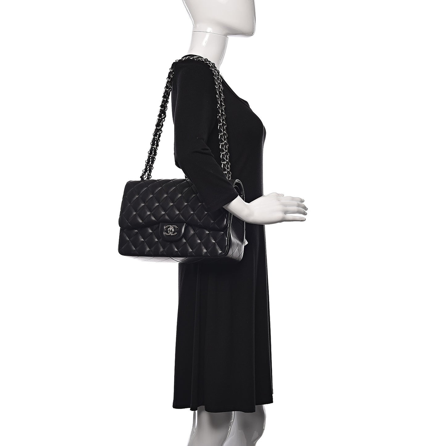 Lambskin Quilted Jumbo Double Flap Black