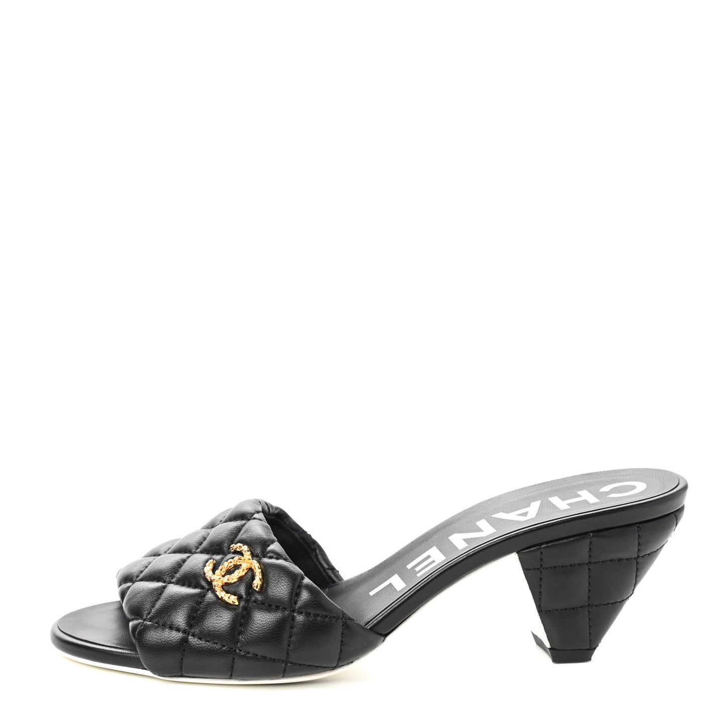Lambskin Quilted Textured CC Mules 37 Black