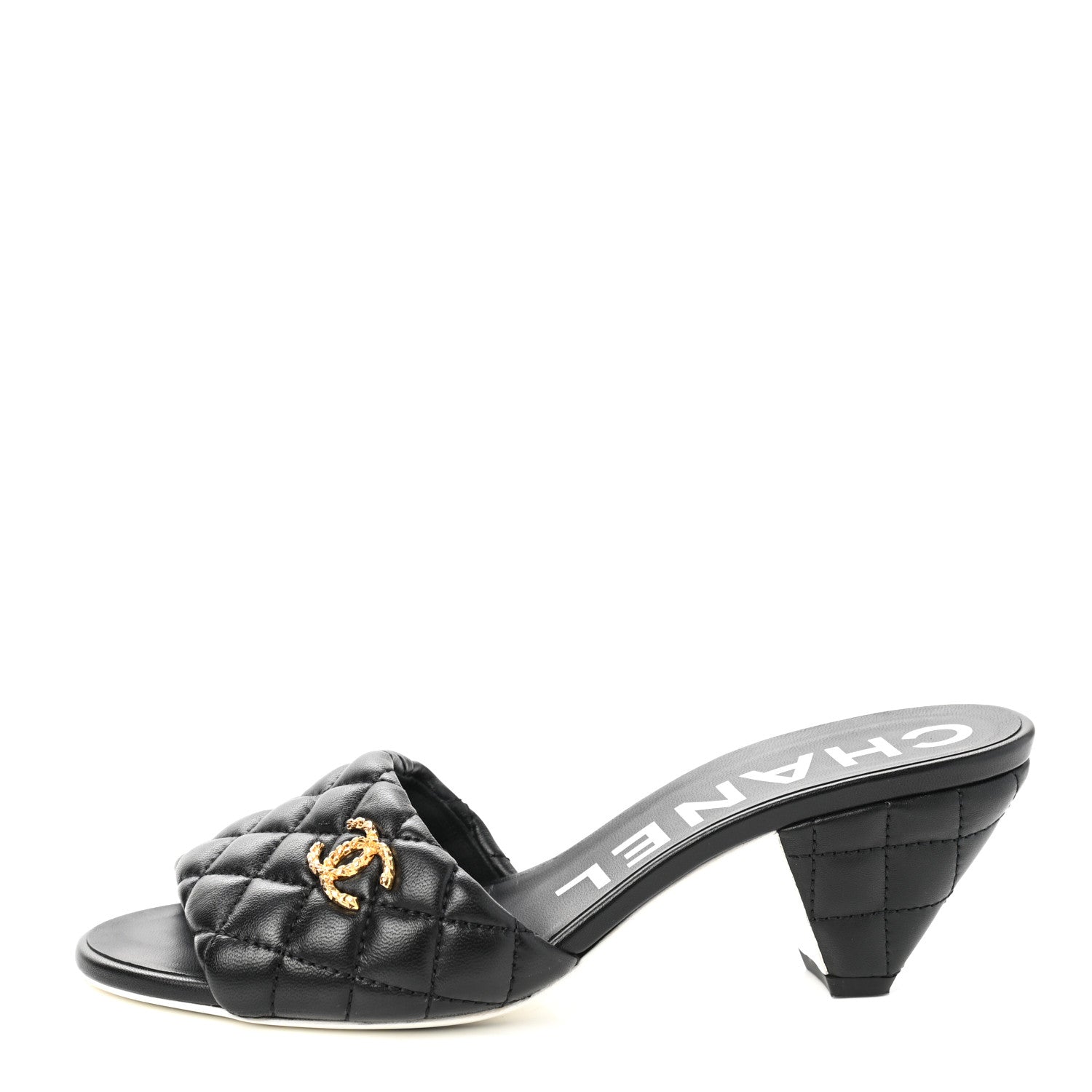 Chanel Lambskin Quilted Textured CC Mules 37 Black 1 of 9
