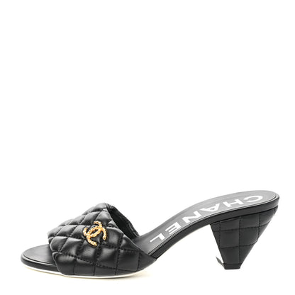 Chanel Lambskin Quilted Textured CC Mules 37 Black 1 of 9