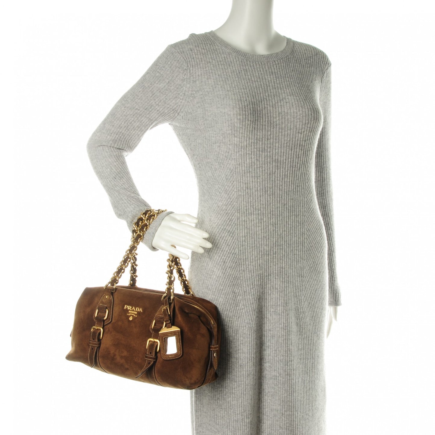 Suede Chain Satchel Brown