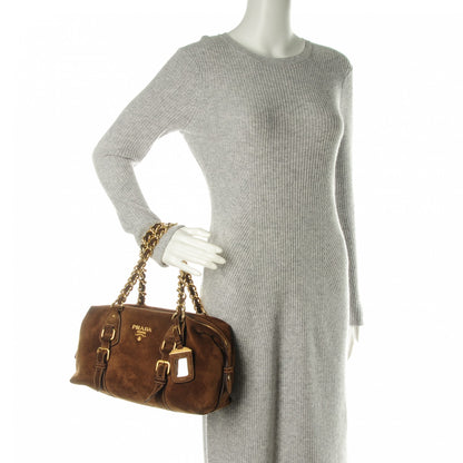 Prada Suede Chain Satchel Brown 2 of 8