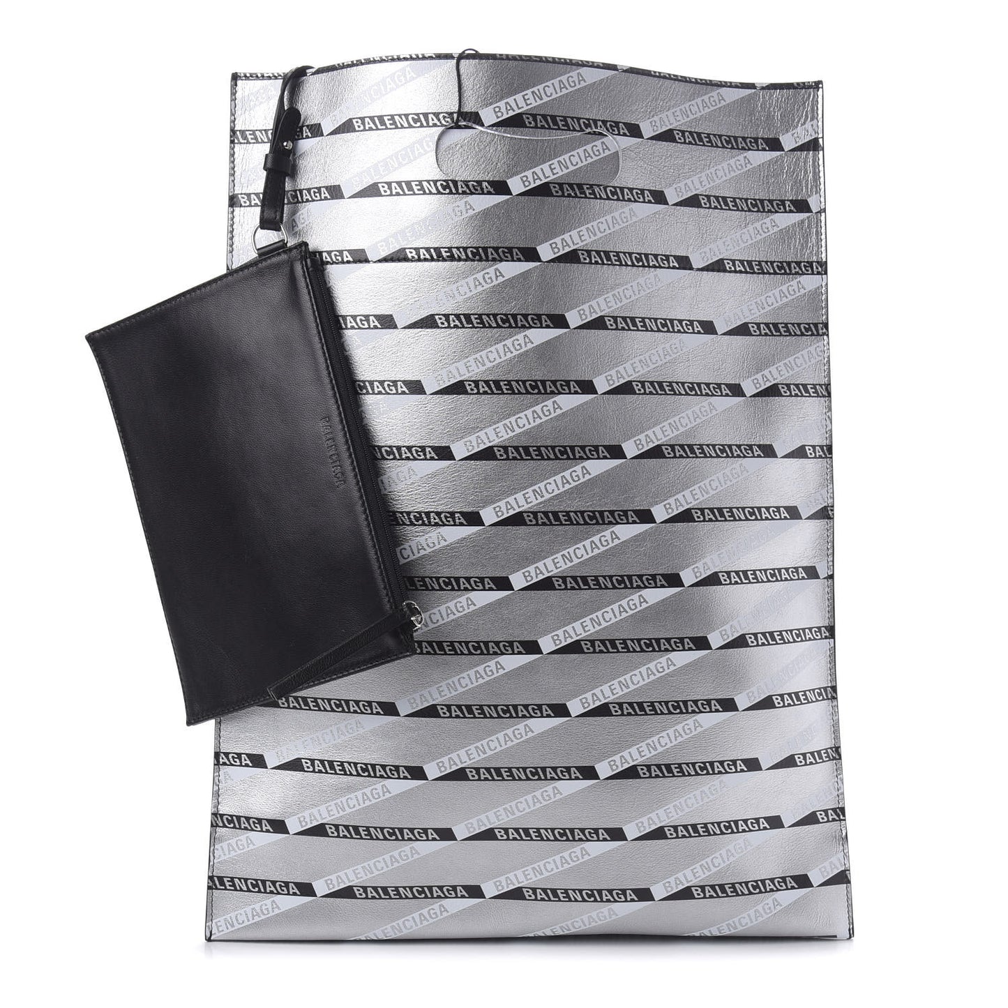Metallic Calfskin Losange Monogram Plastic Bag Shopper S Silver Black White