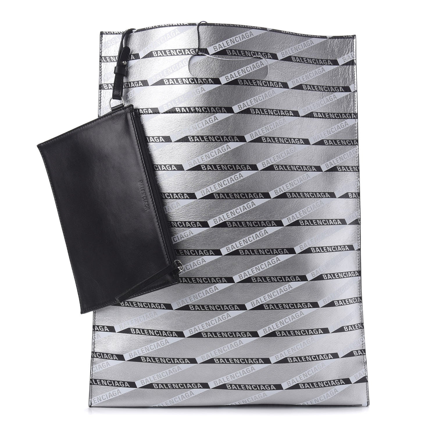 Balenciaga Metallic Calfskin Losange Monogram Plastic Bag Shopper S Silver Black White 1 of 10