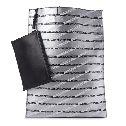 Balenciaga Metallic Calfskin Losange Monogram Plastic Bag Shopper S Silver Black White 1 of 10