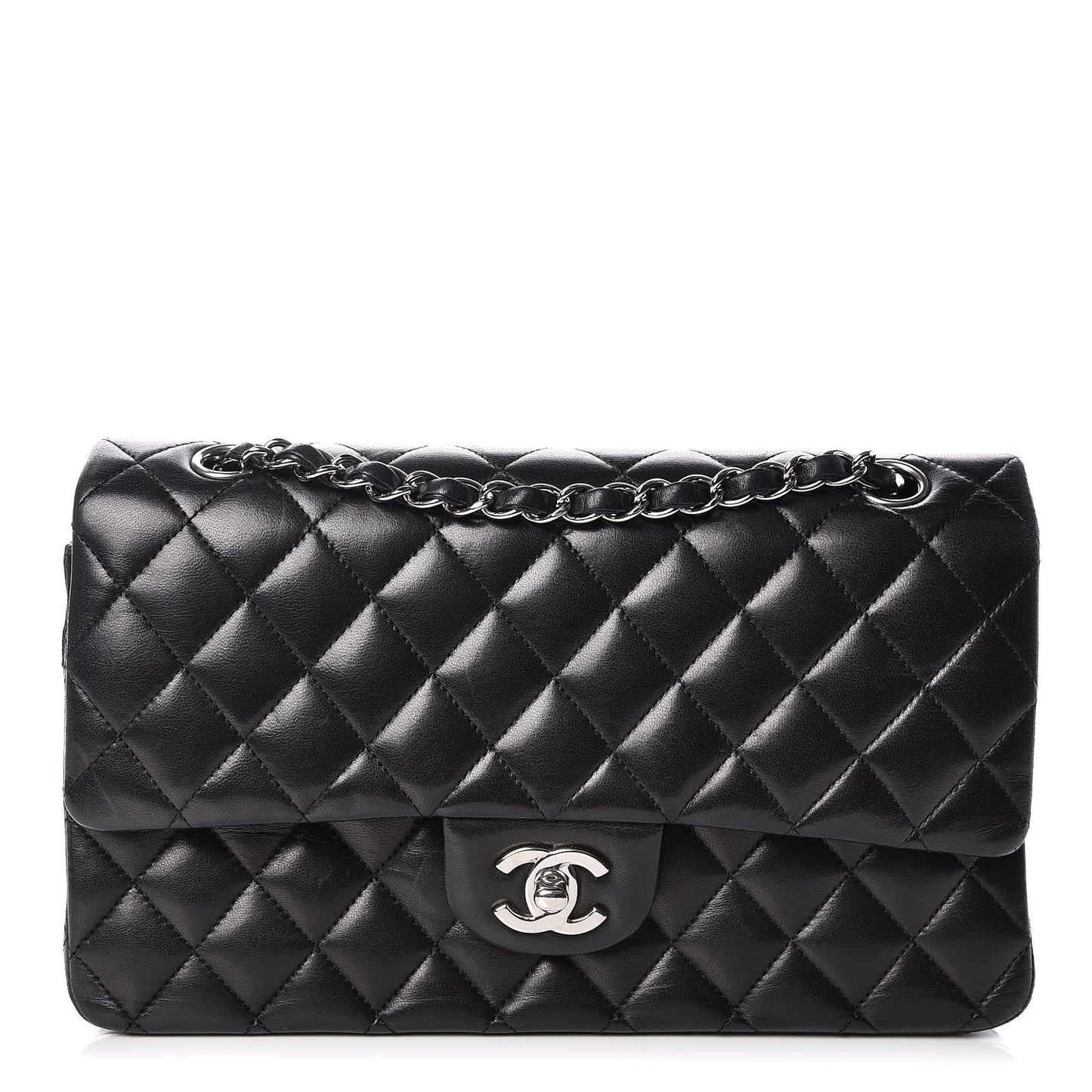 Lambskin Quilted Medium Double Flap Bag Black