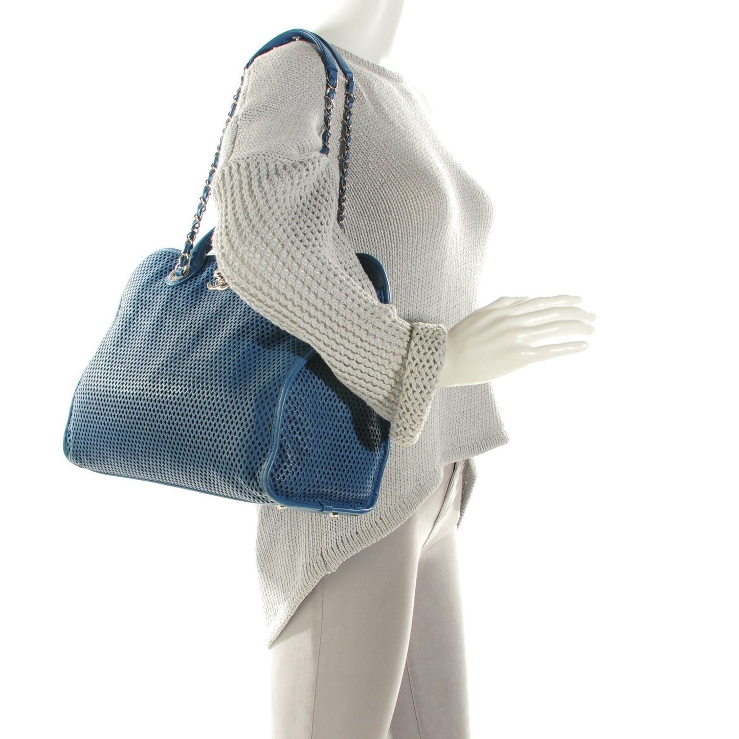 Calfskin Perforated Up In The Air Tote Dark Blue