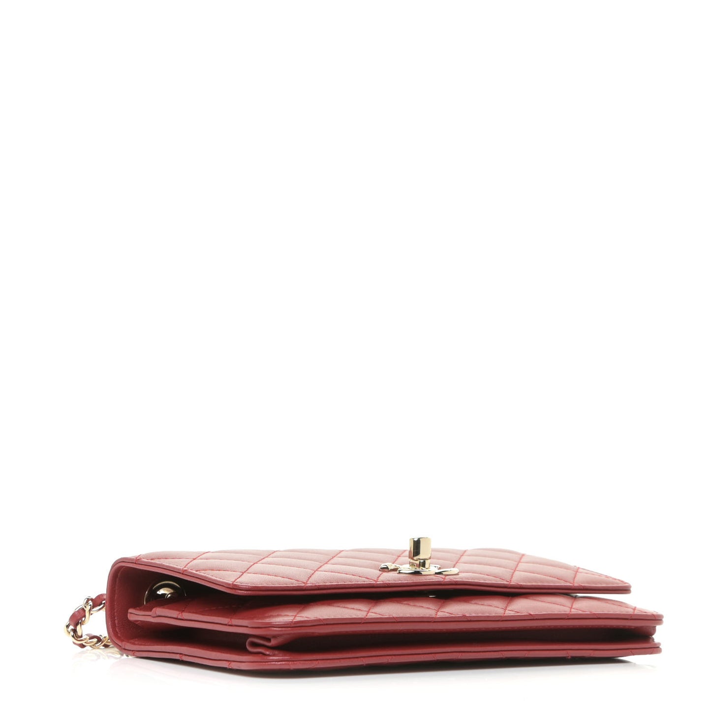Lambskin Quilted Trendy CC Wallet On Chain WOC Red