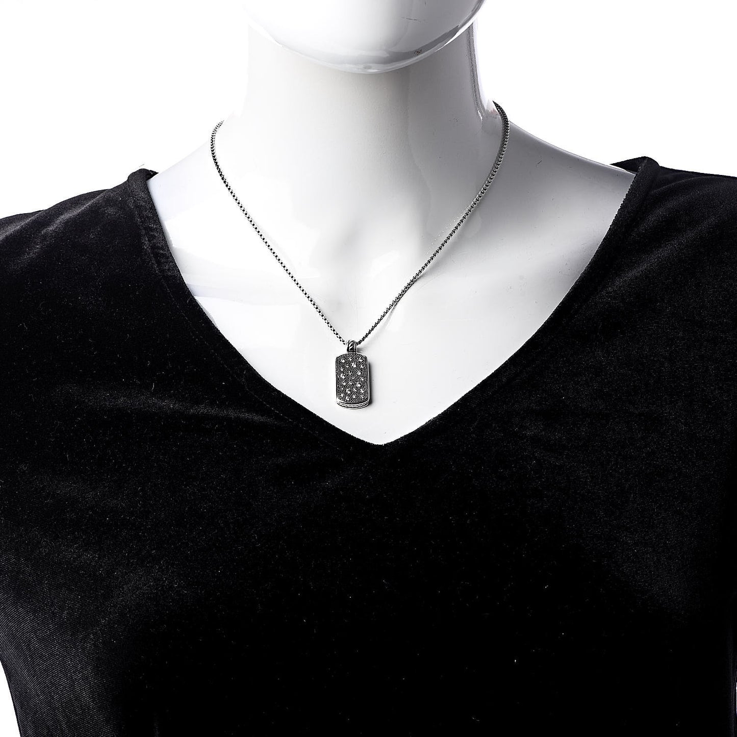 Sterling Silver Diamond Midnight Melange Dog Tag Pendant Necklace