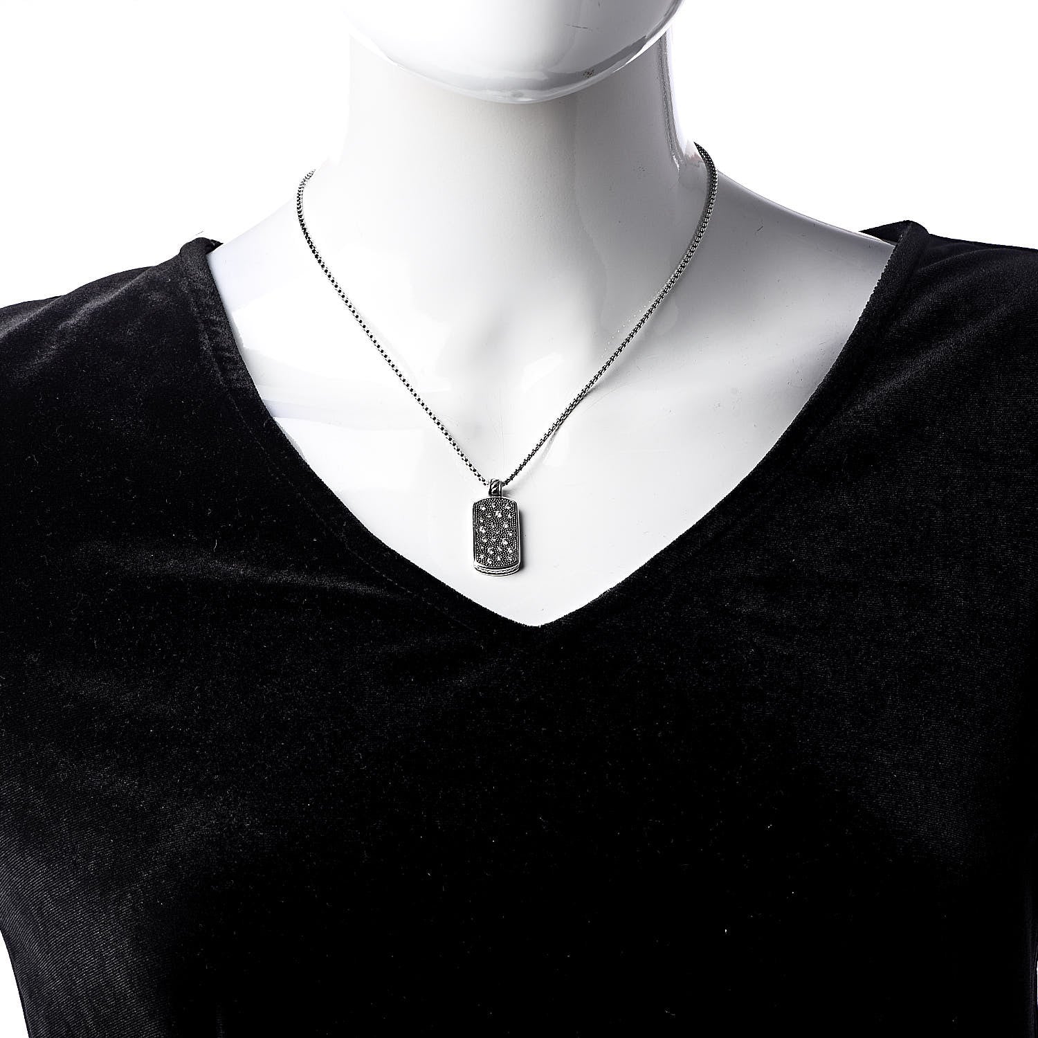 David Yurman Sterling Silver Diamond Midnight Melange Dog Tag Pendant Necklace 2 of 6