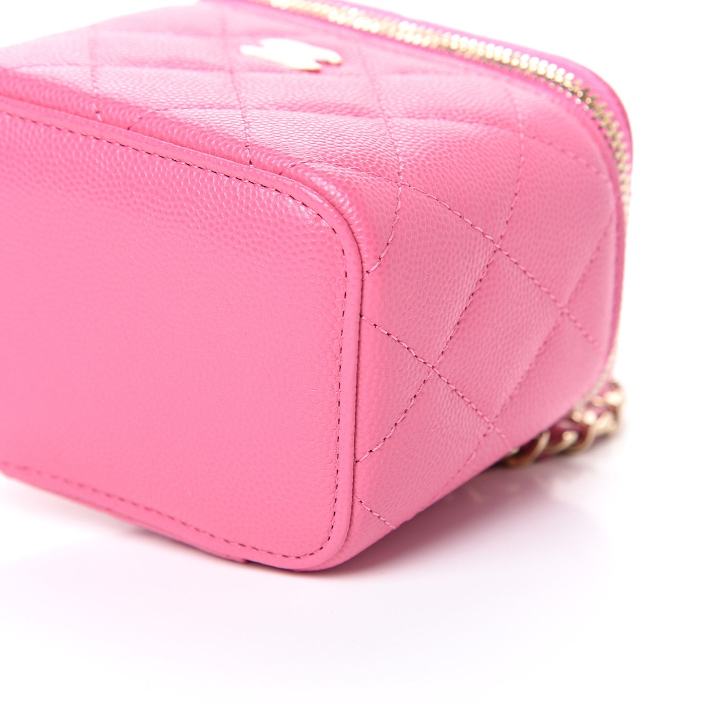 Caviar Quilted Mini Vanity Case With Chain Pink