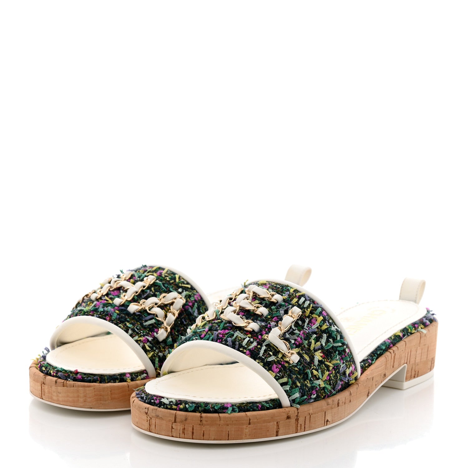 Chanel Tweed Cork CC Chain Mule Sandal 37.5 Multicolor 3 of 9