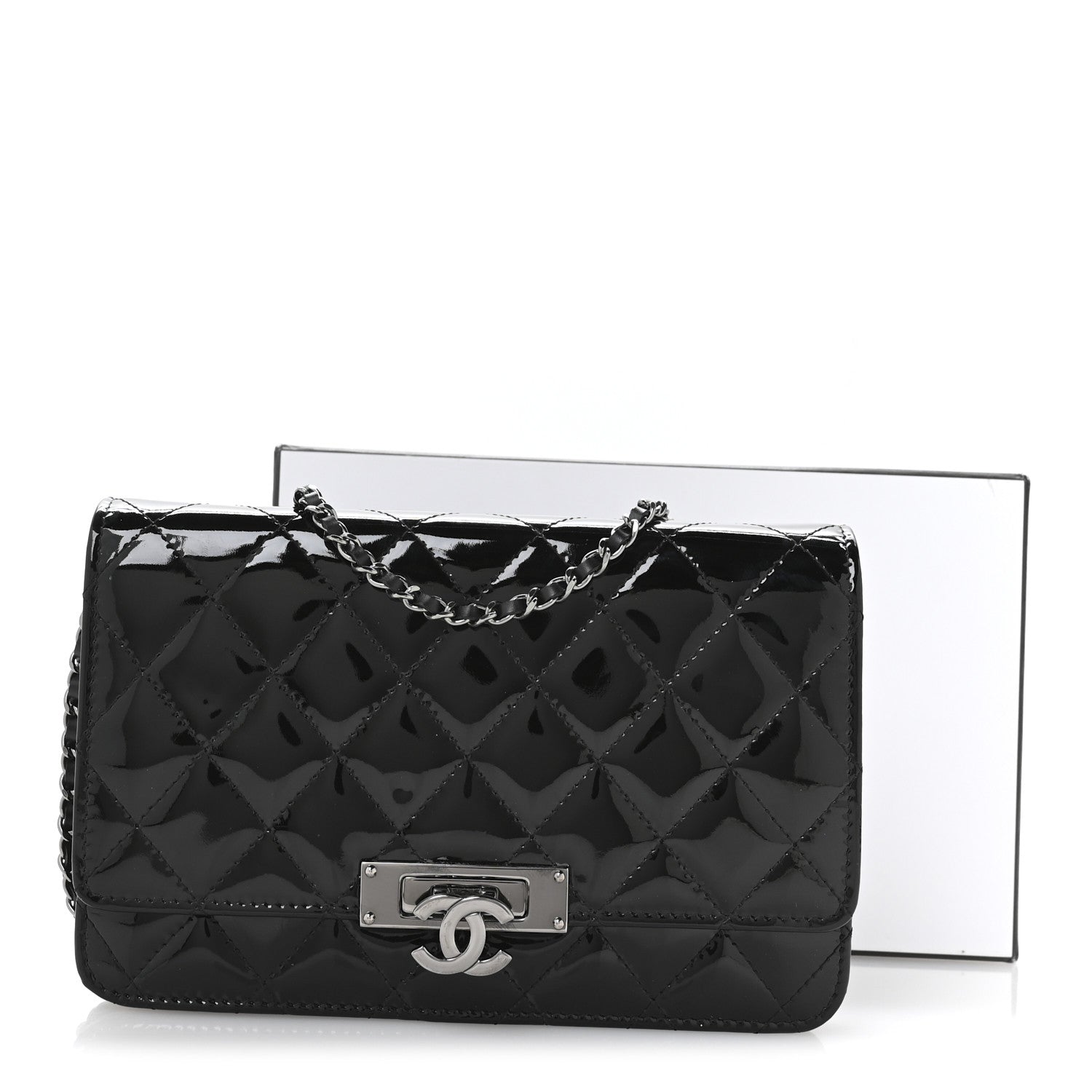 Chanel Patent Quilted Golden Class Wallet on Chain WOC Black 12 of 12