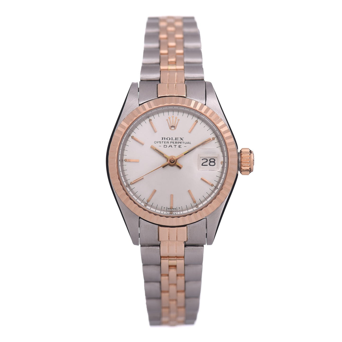 Stainless Steel 18K Everose Gold 26mm Oyster Perpetual Date Watch Silver 6916