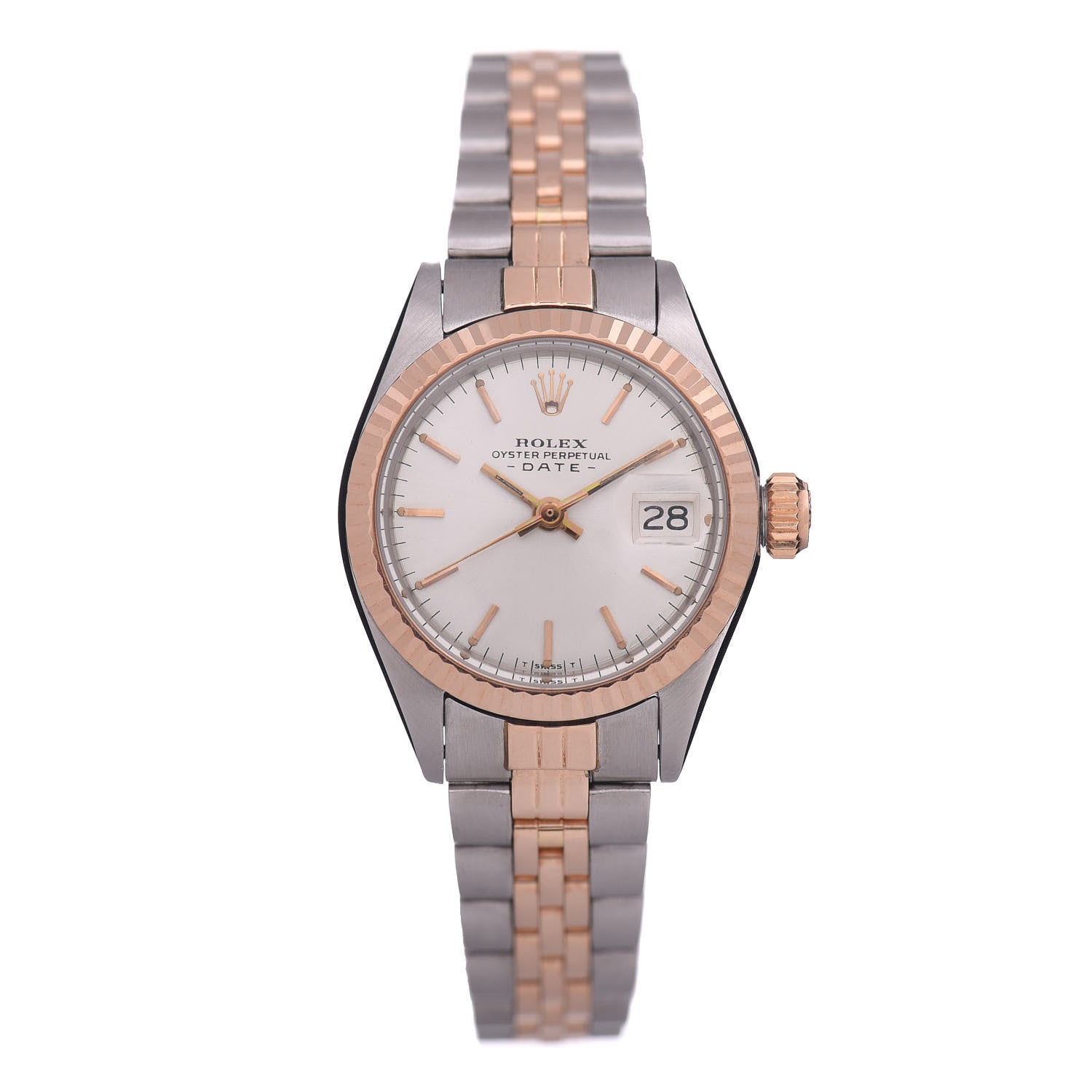 Rolex Stainless Steel 18K Everose Gold 26mm Oyster Perpetual Date Watch Silver 6916 1 of 4