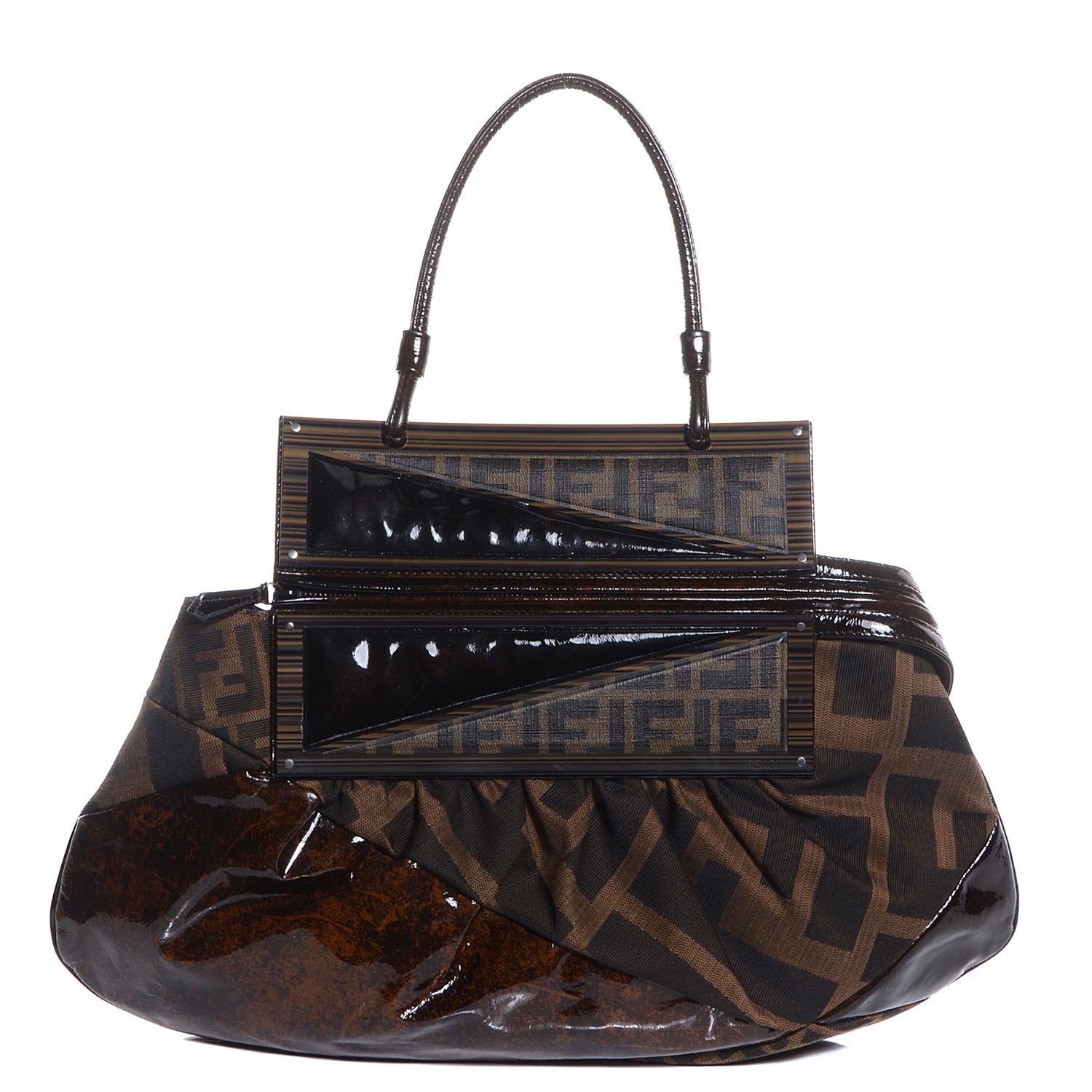 Fendi Zucca Spalmati Patent To You Convertible Clutch Tobacco 1 of 9