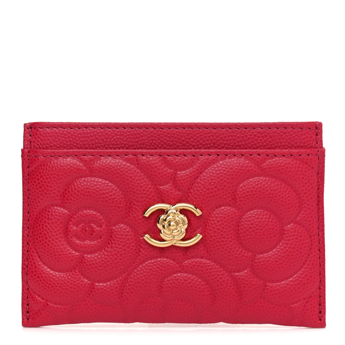 Caviar Camellia Embossed Card Holder Fuchsia