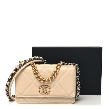 Chanel Lambskin Quilted Chanel 19 Wallet On Chain WOC Beige 12 of 12