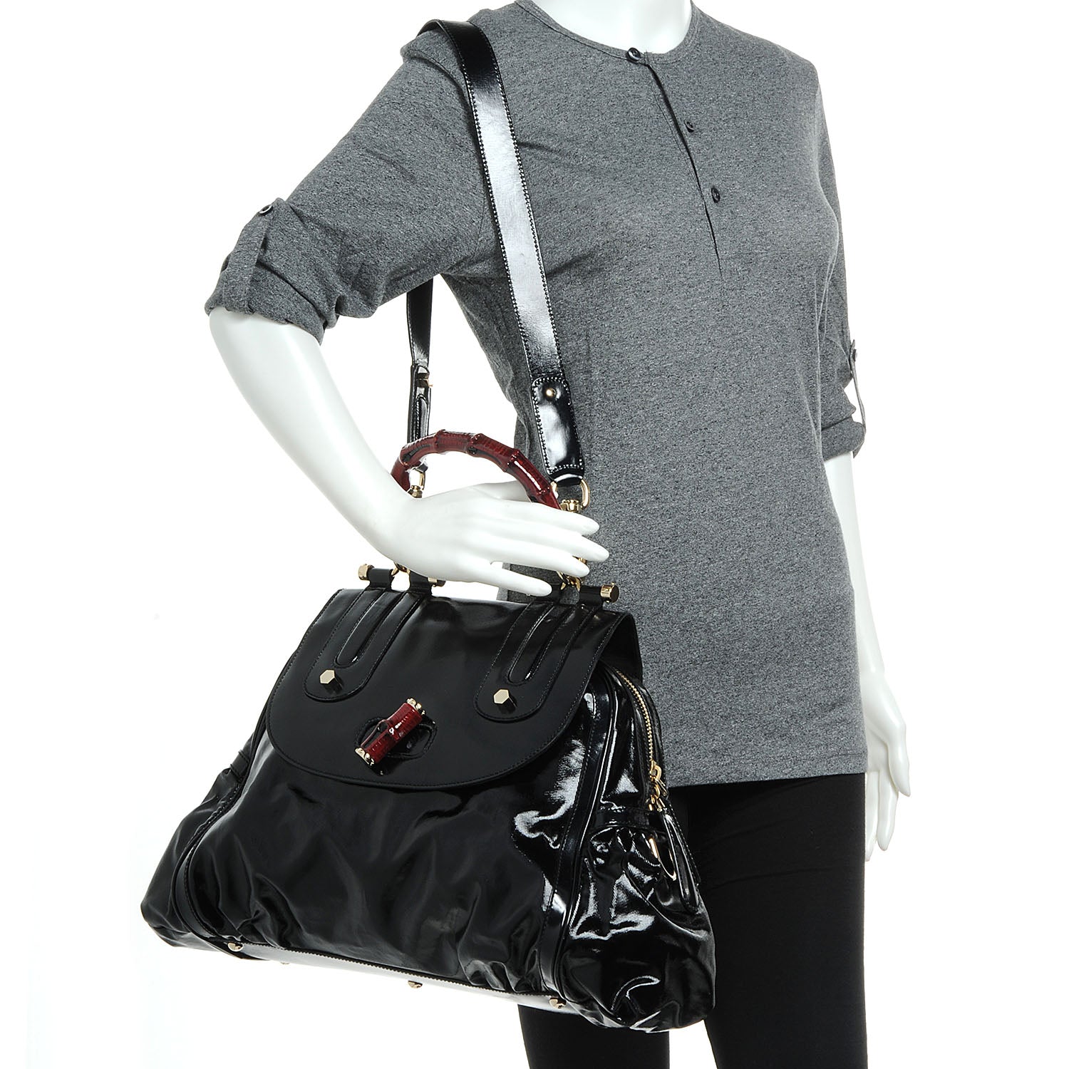 Gucci Dialux Pop Bamboo Top Handle Tote Black 2 of 7