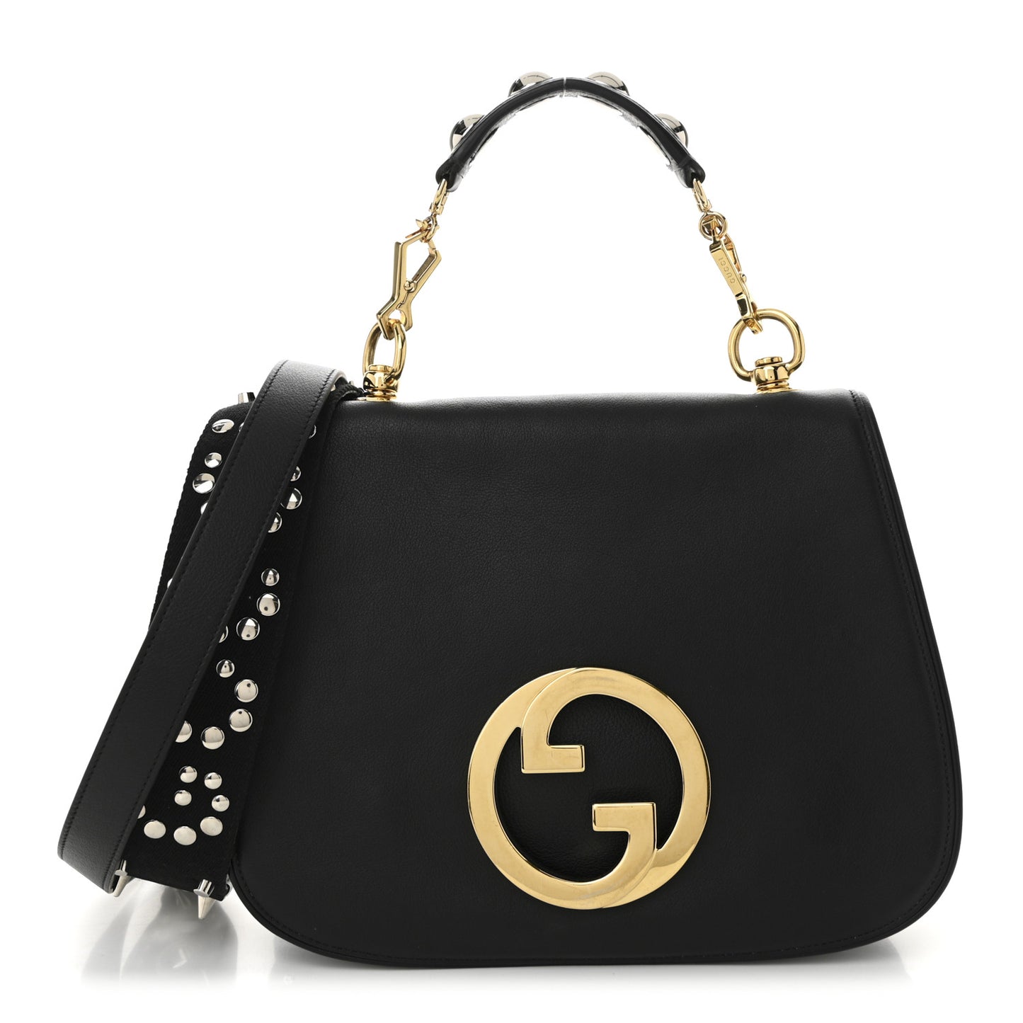 Roxy Calfskin Studded Medium Blondie Shoulder Flap Bag Black