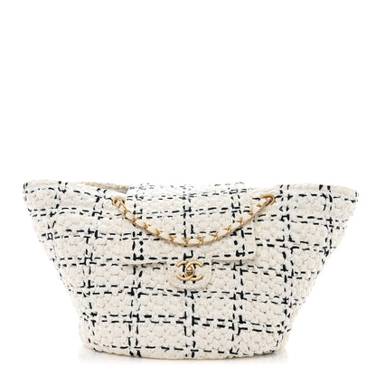 Chanel Raffia Effect Tweed Shopping Tote White Black 1 of 10