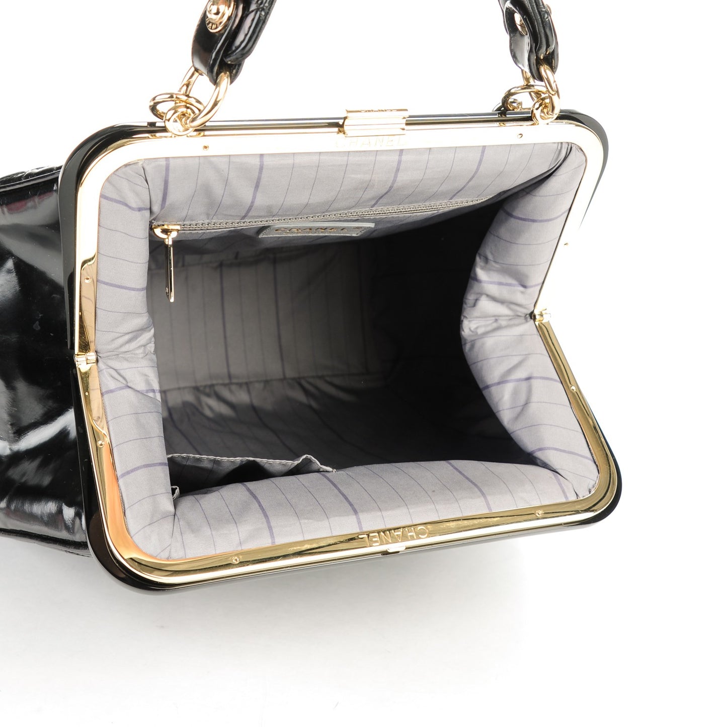 Glazed Calfskin Quilted Mademoiselle Large Frame Bag Black