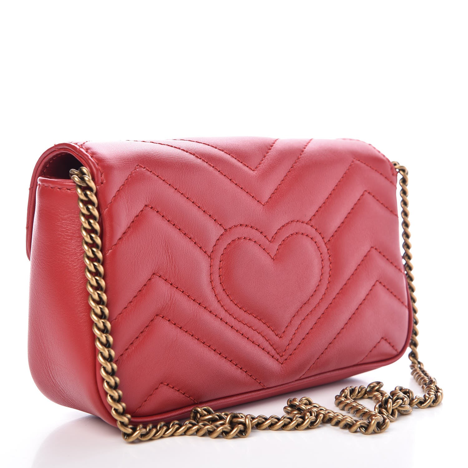 Gucci Calfskin Matelasse Super Mini GG Marmont Shoulder Bag Hibiscus Red 4 of 9