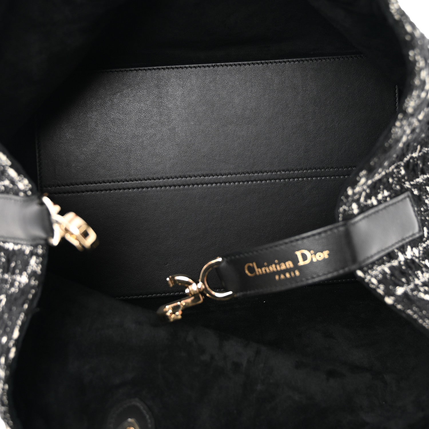 Christian Dior Calfskin Tweed Cannage Medium Toujours Black White